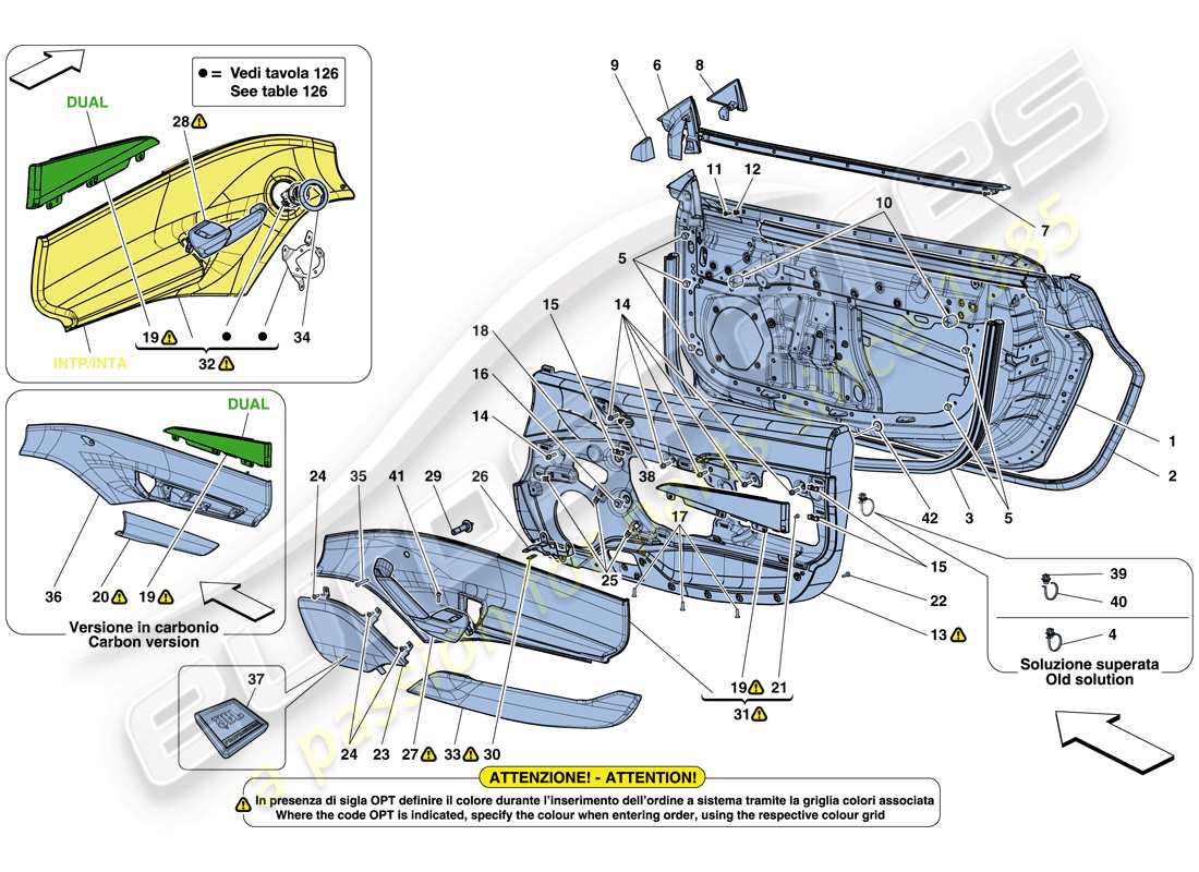 ferrari 488 gtb (rhd) doors - substructure and trim parts diagram