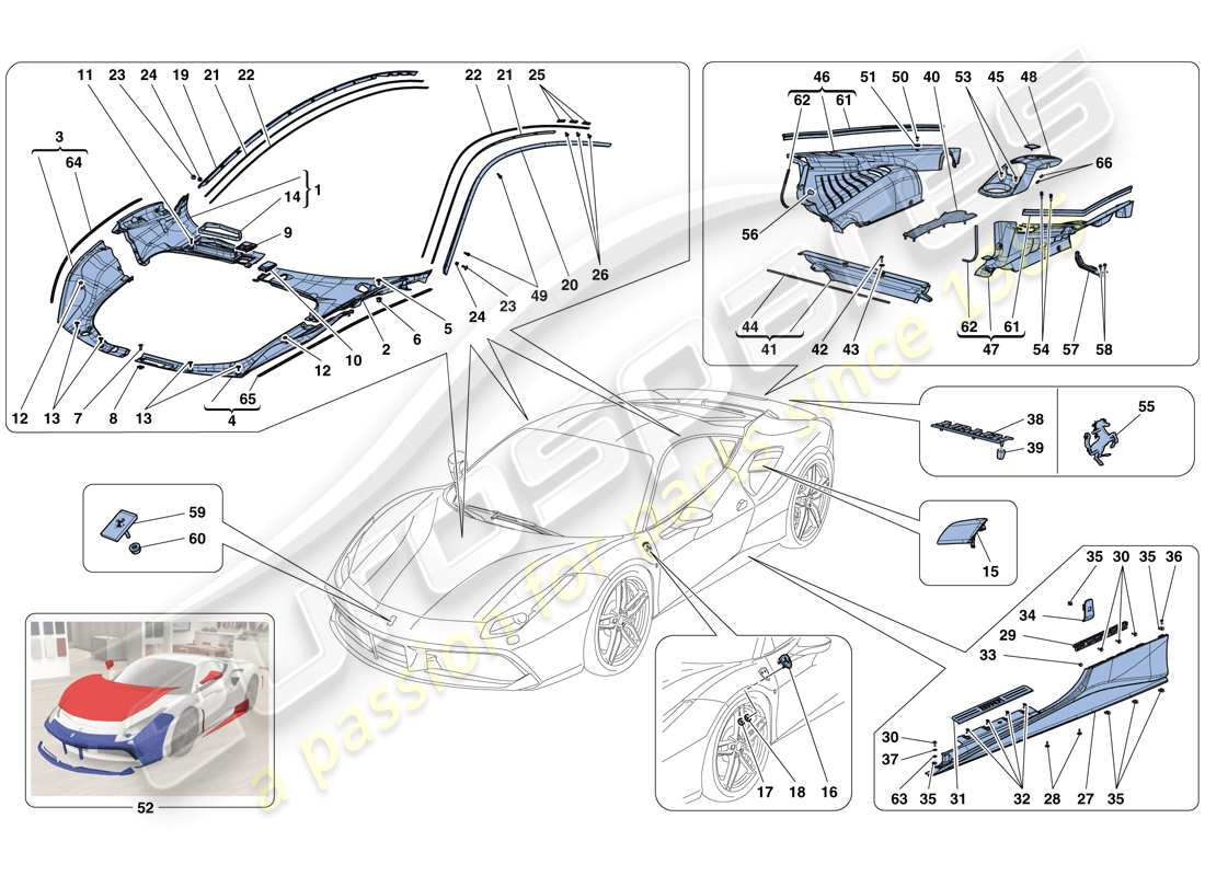 ferrari 488 gtb (rhd) shields - external trim parts diagram
