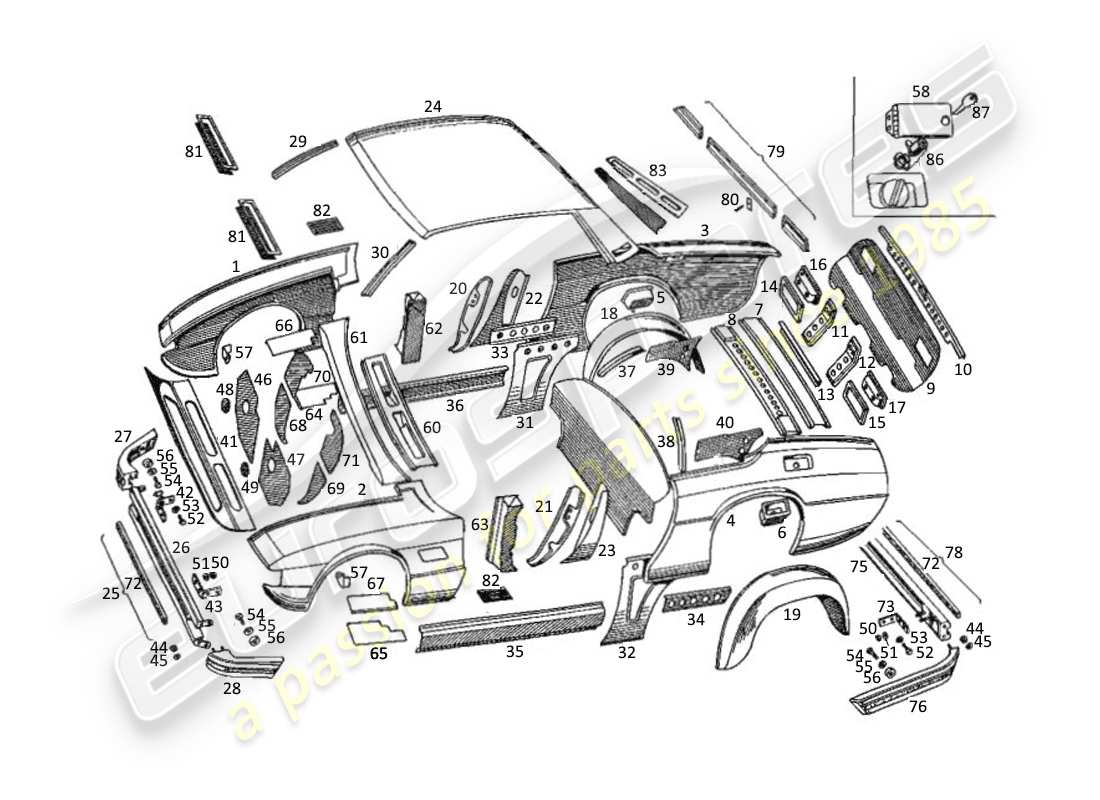 maserati kyalami body shell parts diagram