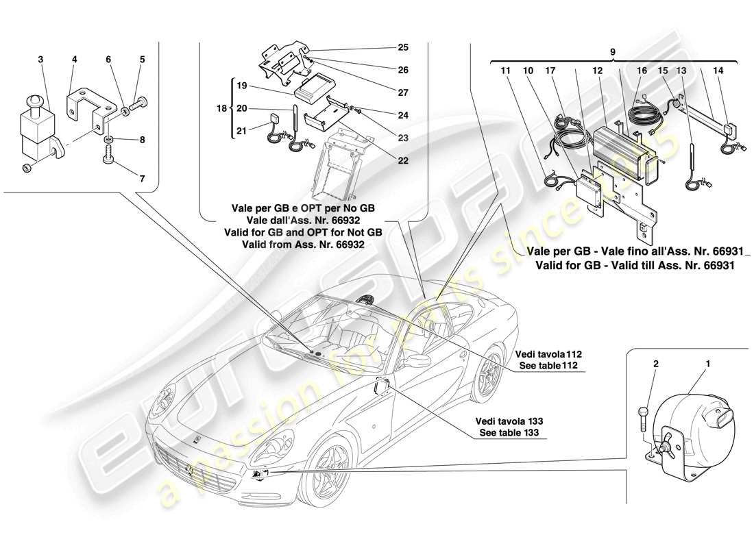 ferrari 612 sessanta (rhd) antitheft system ecus and devices parts diagram