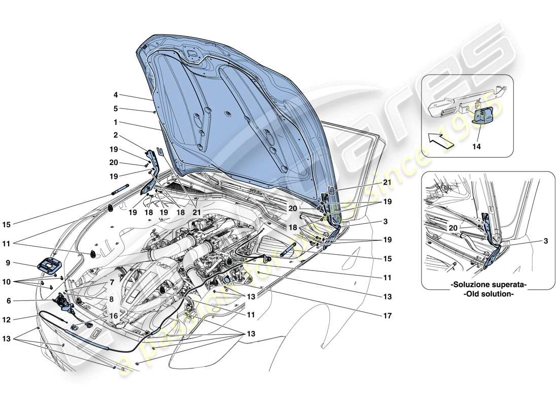 ferrari gtc4 lusso t (europe) front lid and opening mechanism parts diagram