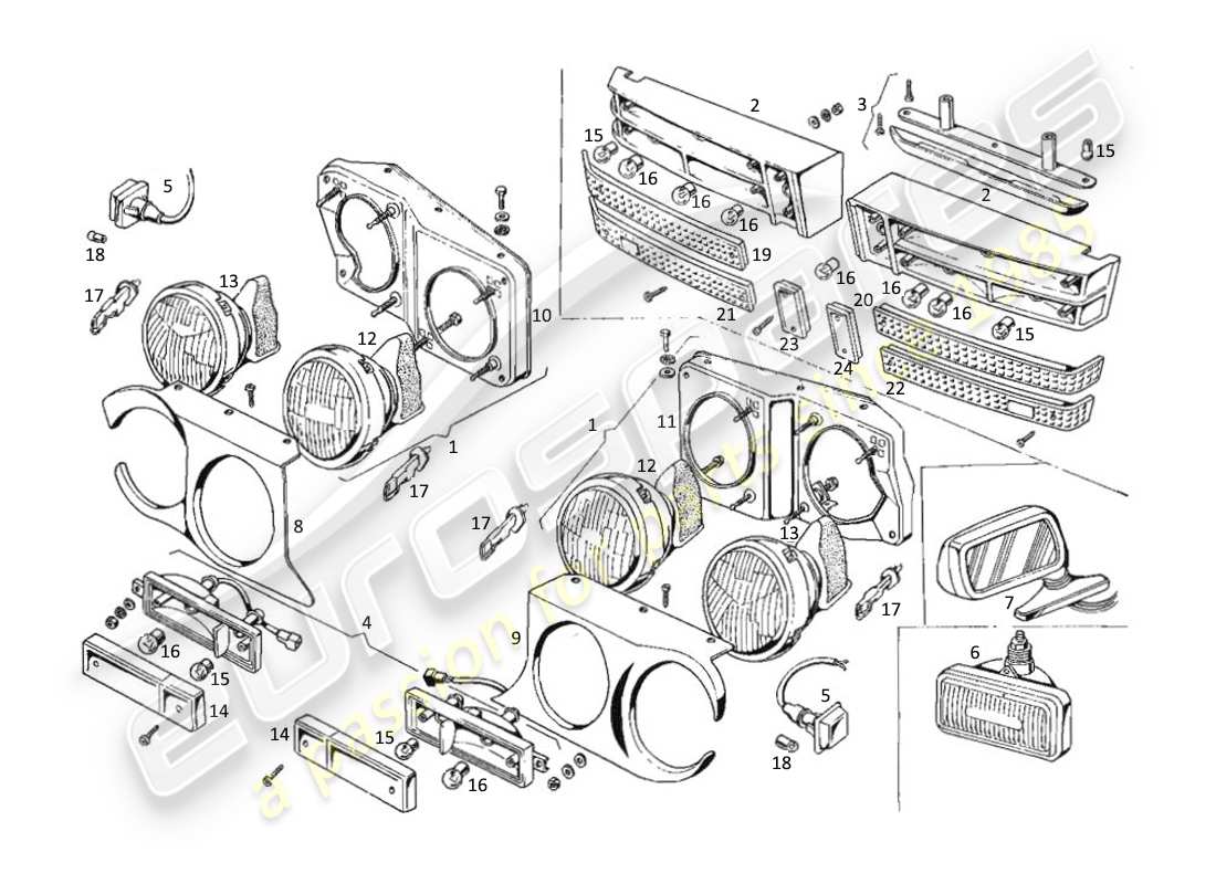 maserati kyalami lights parts diagram