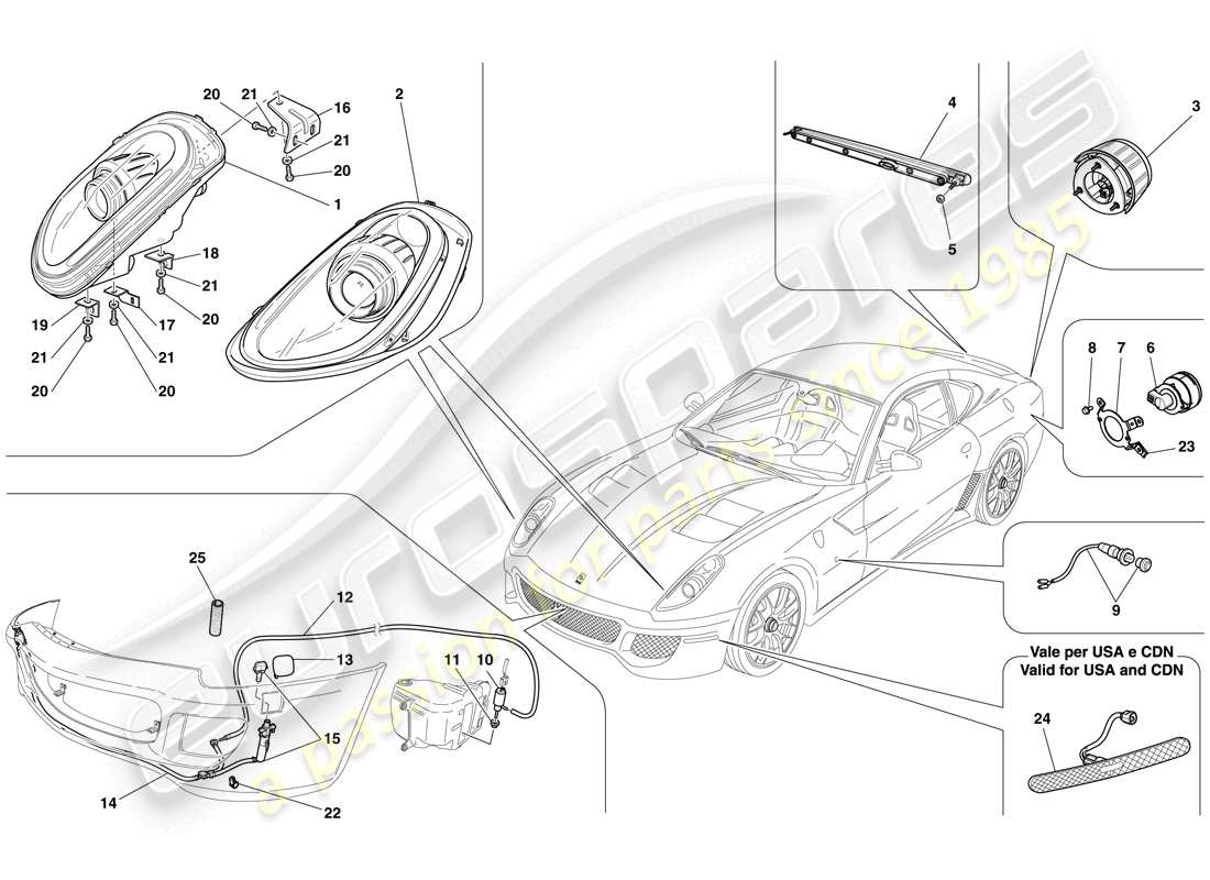 ferrari 599 gto (rhd) headlights and taillights parts diagram