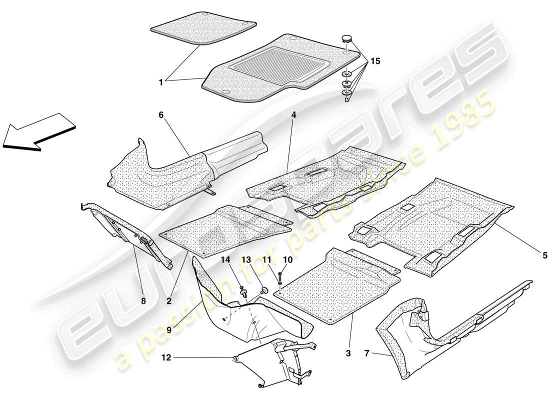 ferrari 599 sa aperta (rhd) passenger compartment trim and mats parts diagram