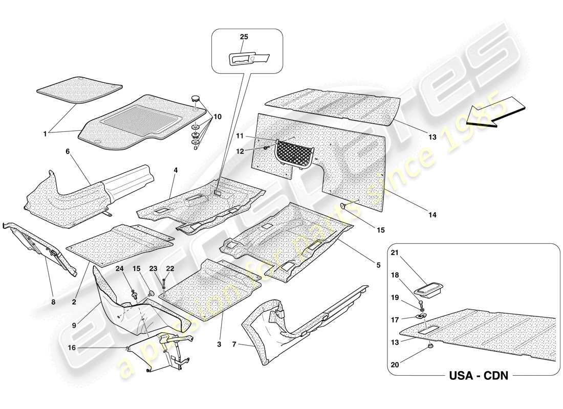 ferrari 599 gtb fiorano (usa) passenger compartment trim and mats parts diagram