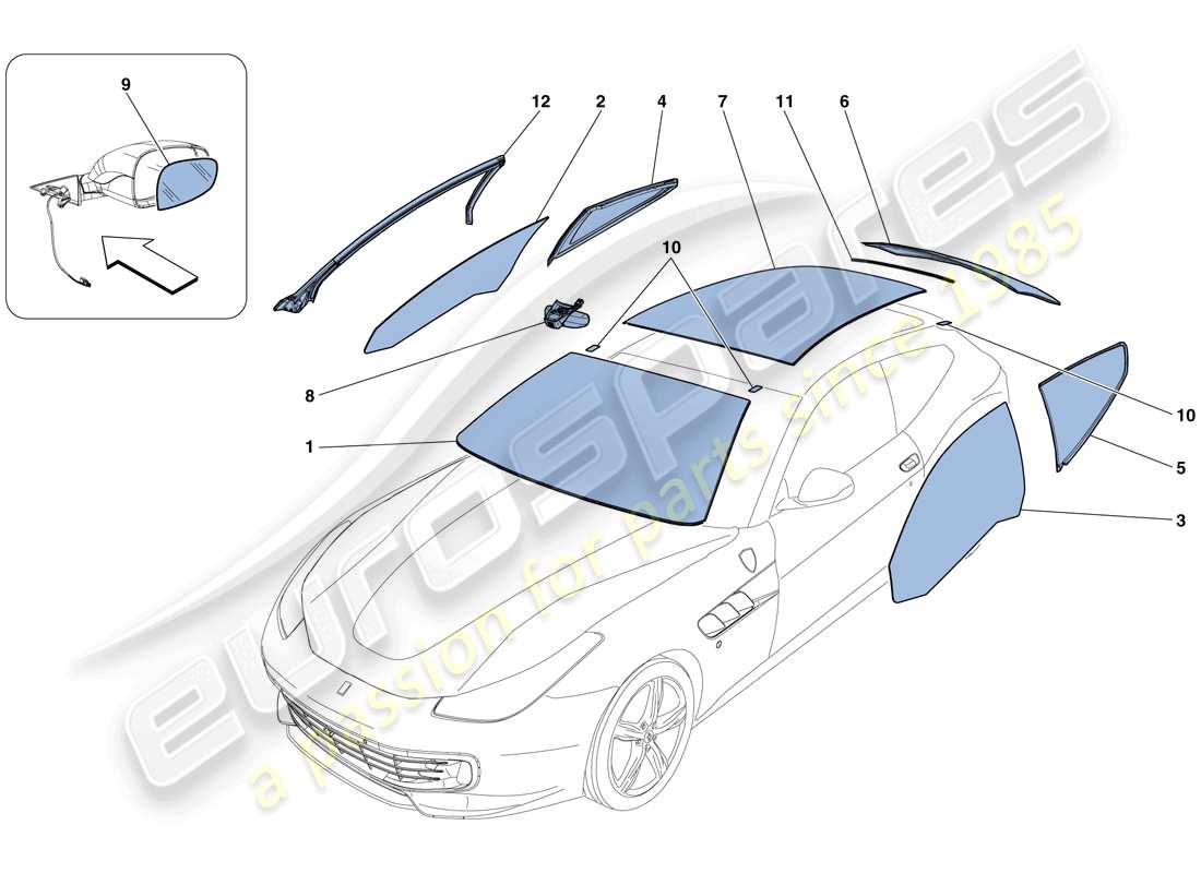 ferrari gtc4 lusso t (rhd) screens, windows and seals parts diagram