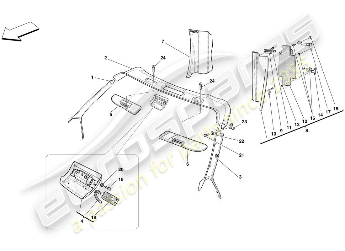 ferrari f430 scuderia (usa) headliner trim and accessories part diagram