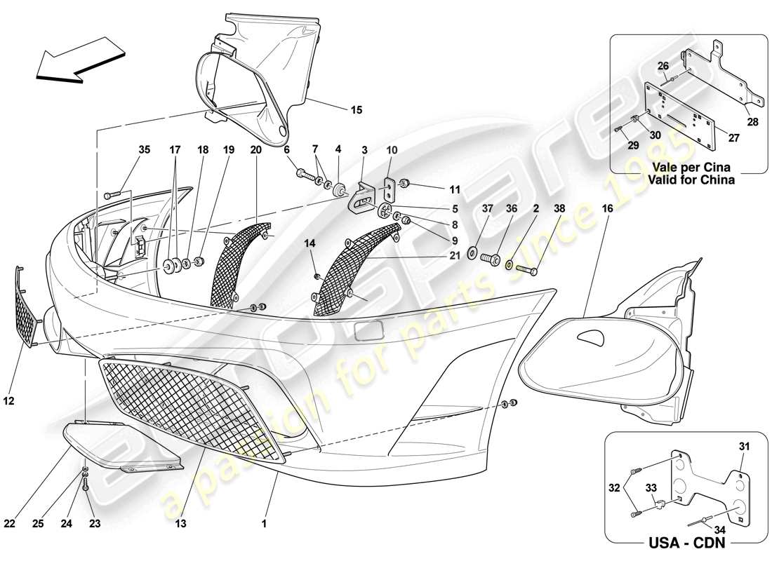 ferrari f430 scuderia (usa) front bumper parts diagram