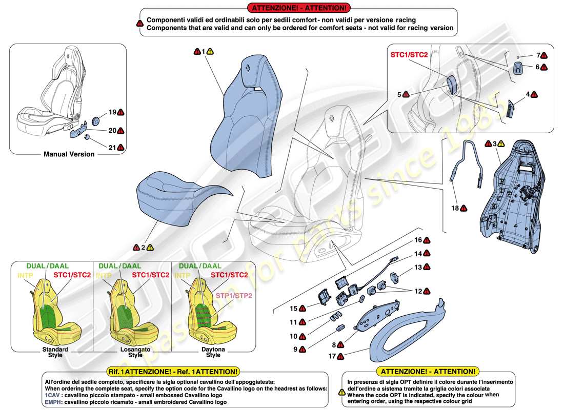 ferrari 488 gtb (europe) seats - upholstery and accessories parts diagram