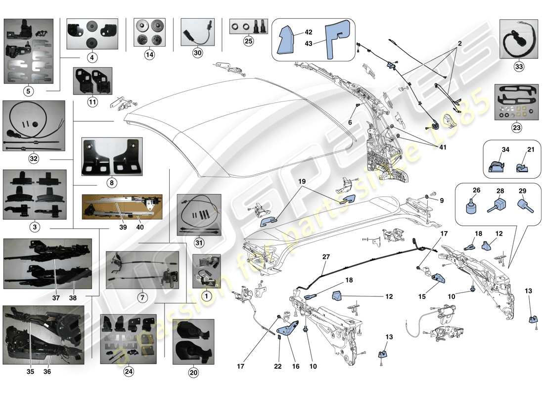 ferrari california t (rhd) electric roof: kinematics parts diagram