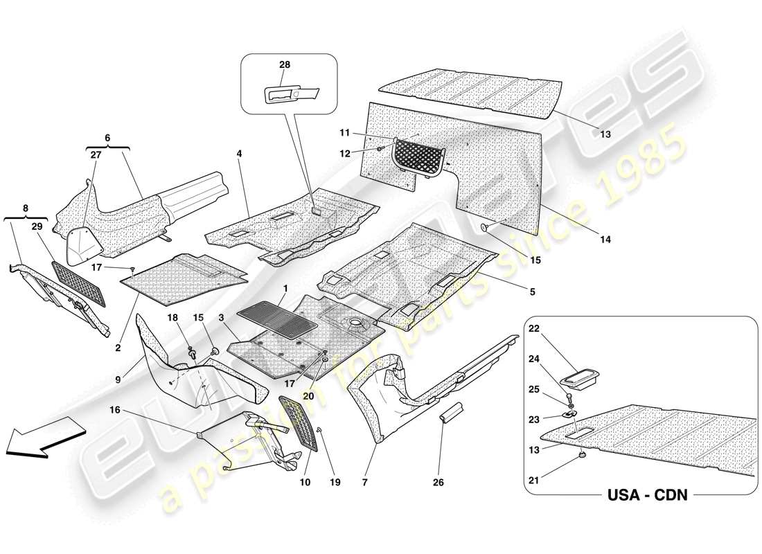 ferrari 599 gto (rhd) passenger compartment trim and mats parts diagram