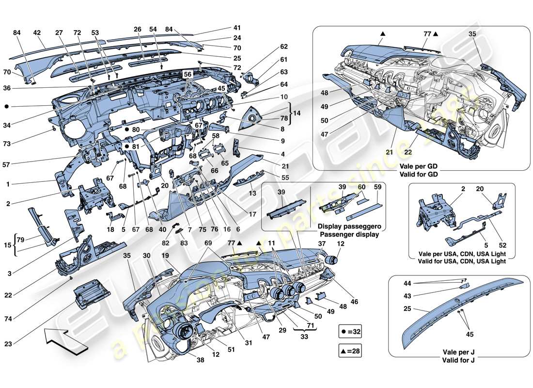 ferrari f12 berlinetta (usa) dashboard parts diagram