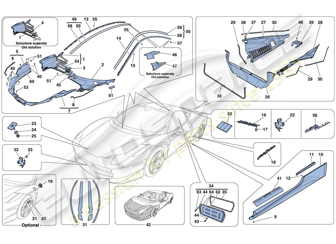 ferrari 458 italia (usa) shields - external trim part diagram