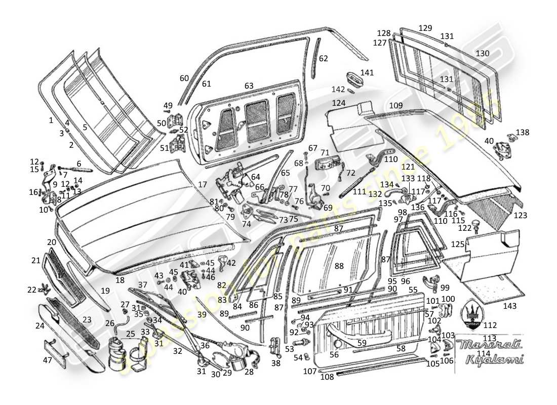 maserati kyalami bonnets and doors parts diagram