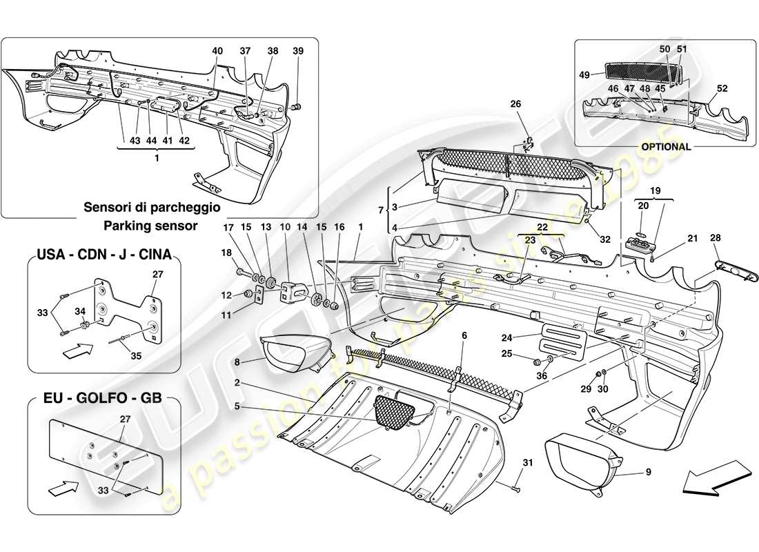 ferrari f430 coupe (europe) rear bumper part diagram