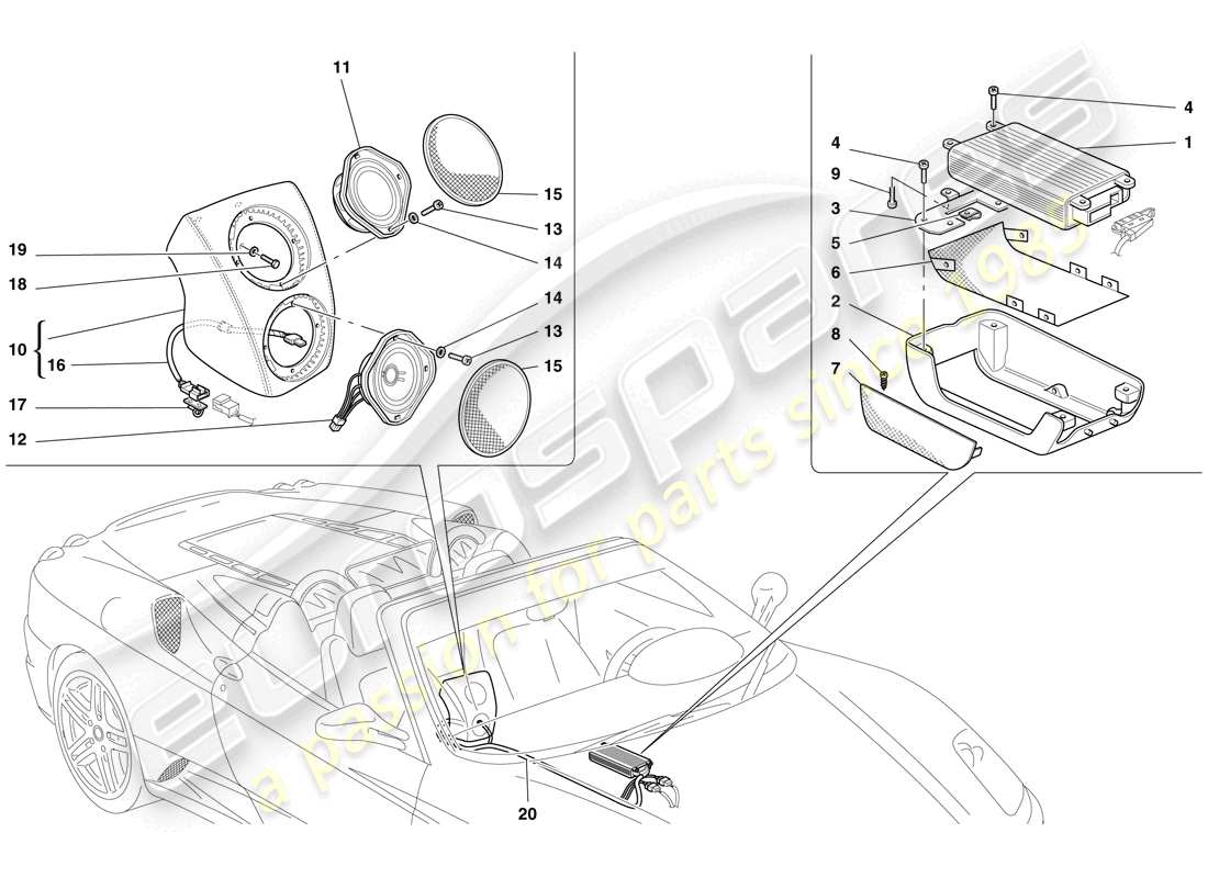 ferrari f430 spider (rhd) radio amplifier system parts diagram