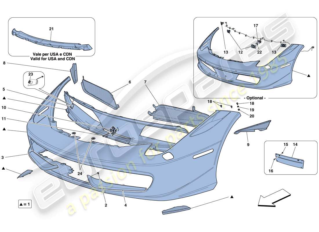 ferrari 458 spider (rhd) front bumper part diagram