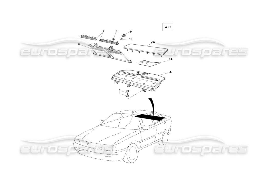 maserati qtp v6 evoluzione inner trims: parcel shelf, blinds parts diagram