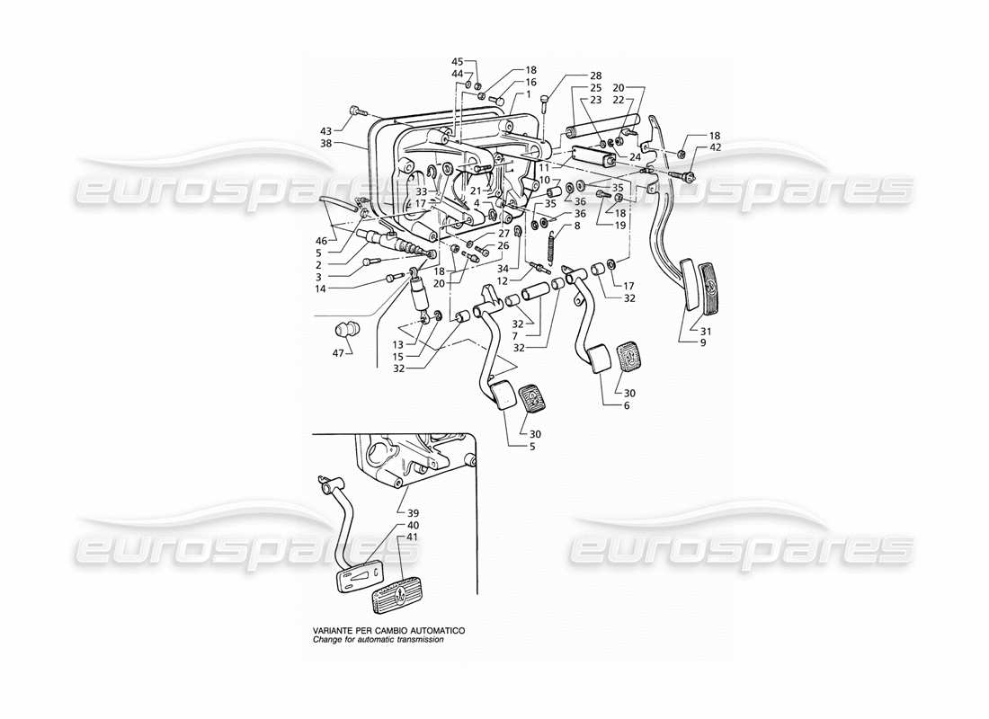 maserati qtp v6 (1996) pedal assy and clutch pump (rhd) parts diagram