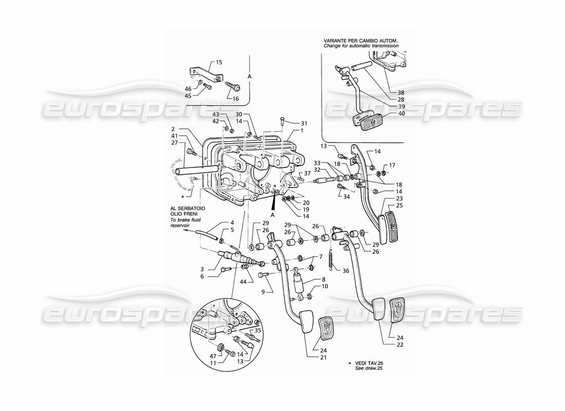 maserati qtp v6 (1996) pedal assy and clutch pump (lhd) part diagram