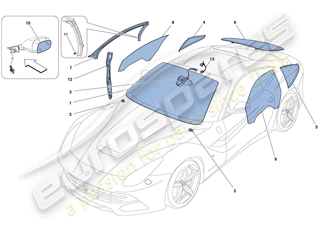 ferrari f12 berlinetta (europe) screens, windows and seals parts diagram