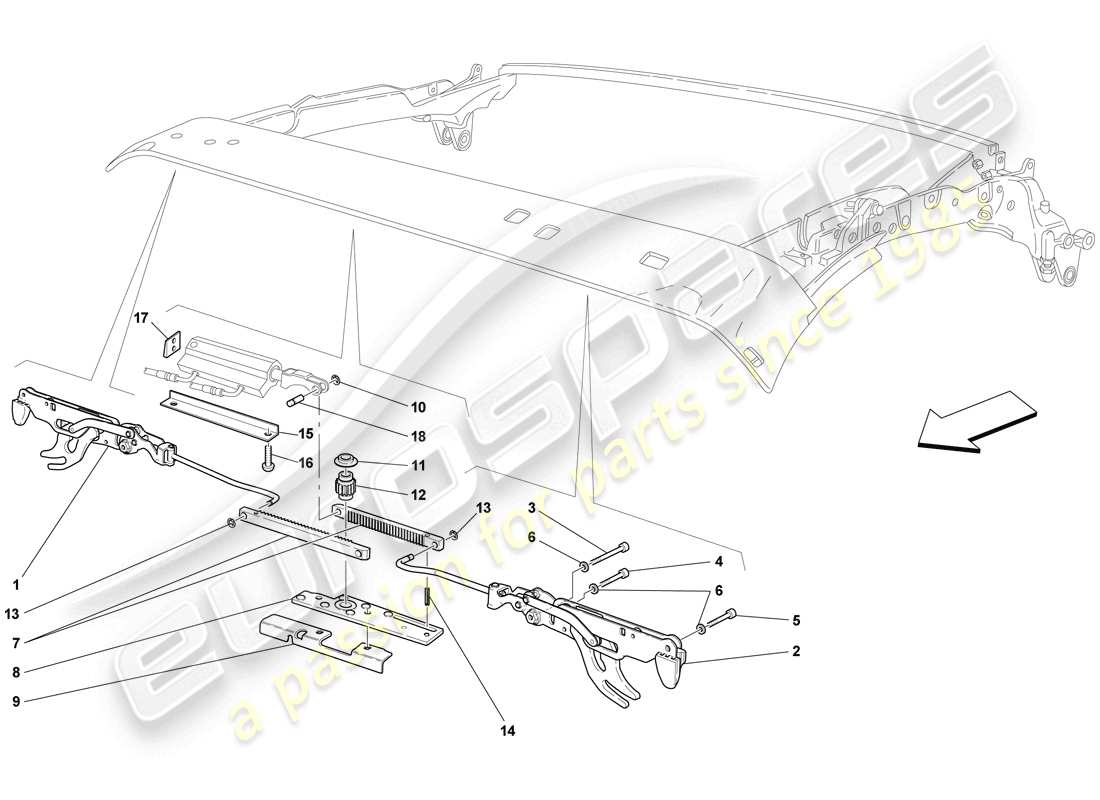 ferrari f430 scuderia (usa) front roof latch part diagram