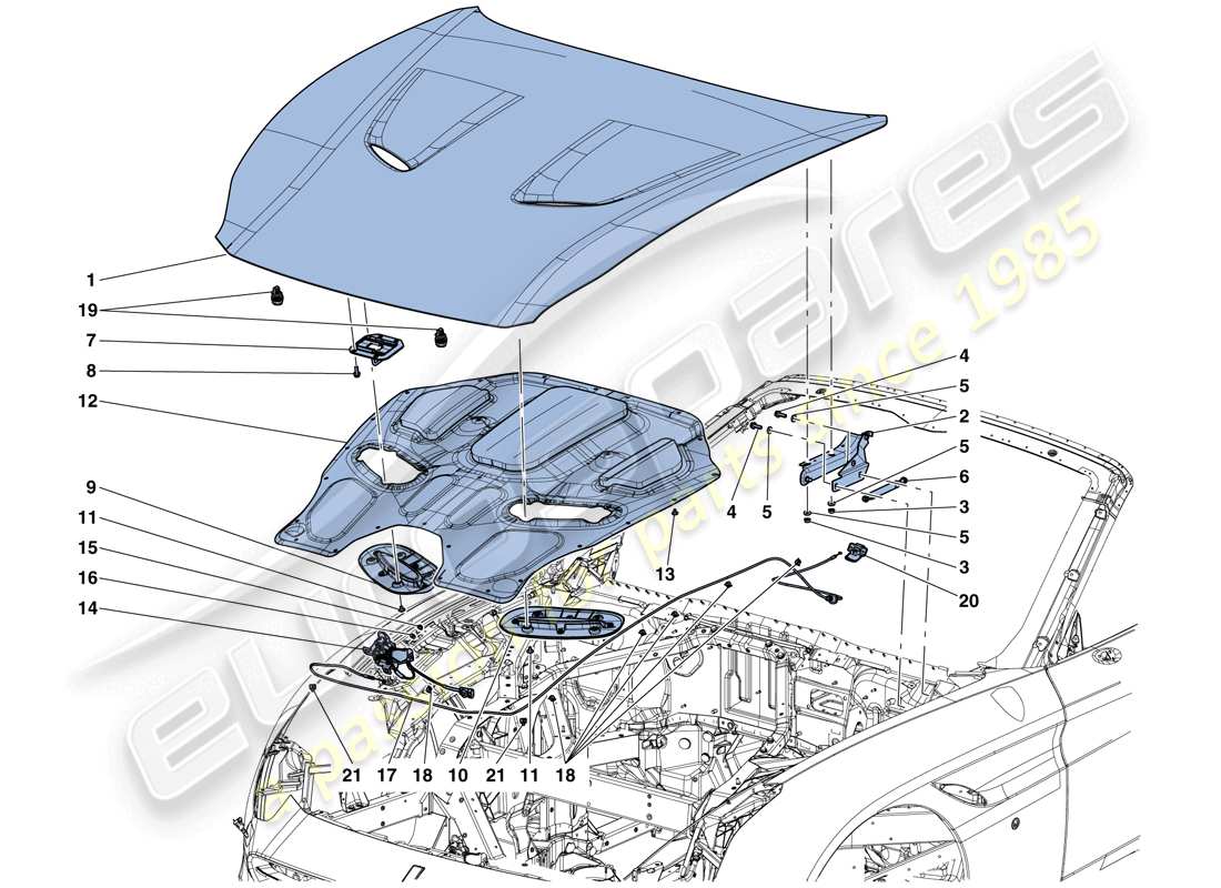 ferrari california t (usa) front lid and opening mechanism parts diagram