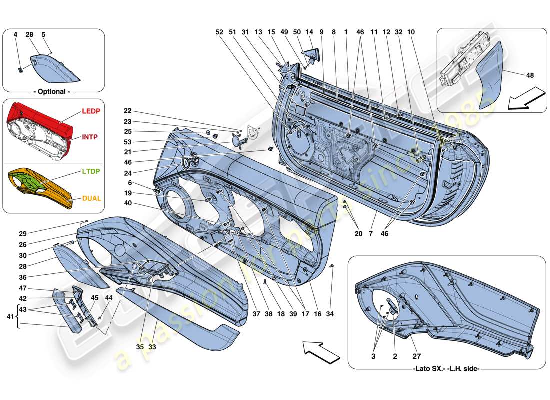 ferrari california t (europe) doors - substructure and trim parts diagram