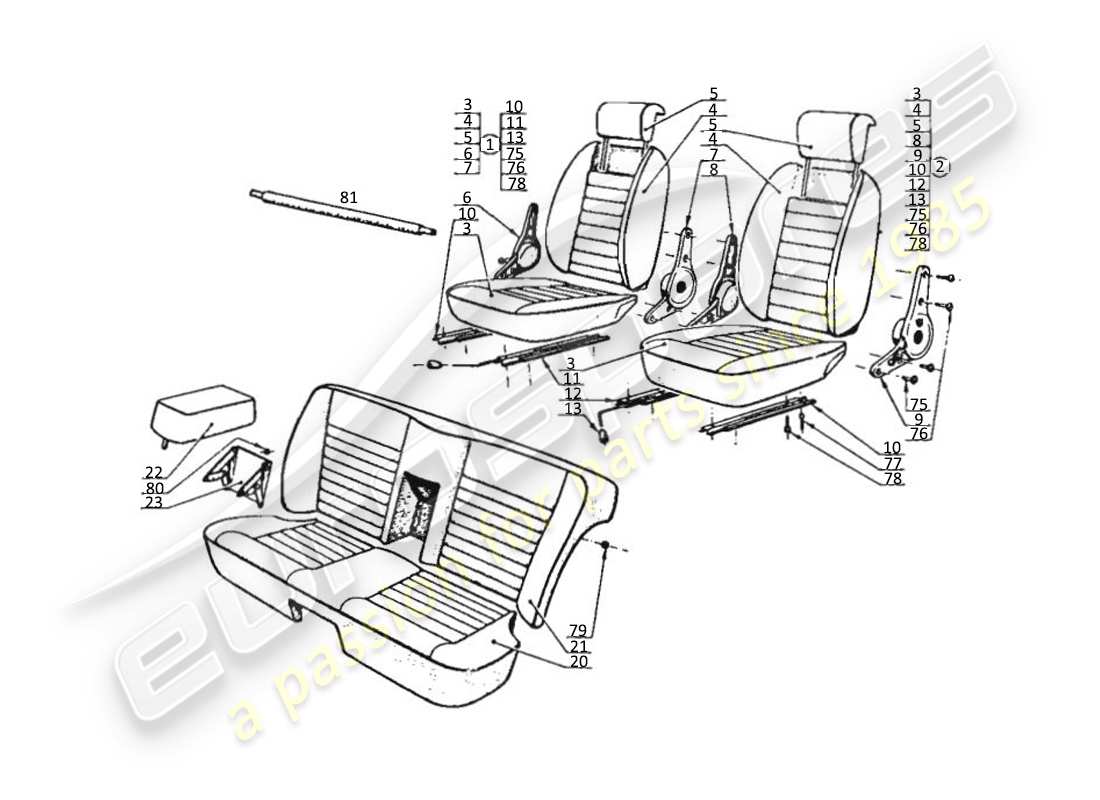 maserati kyalami seats parts diagram
