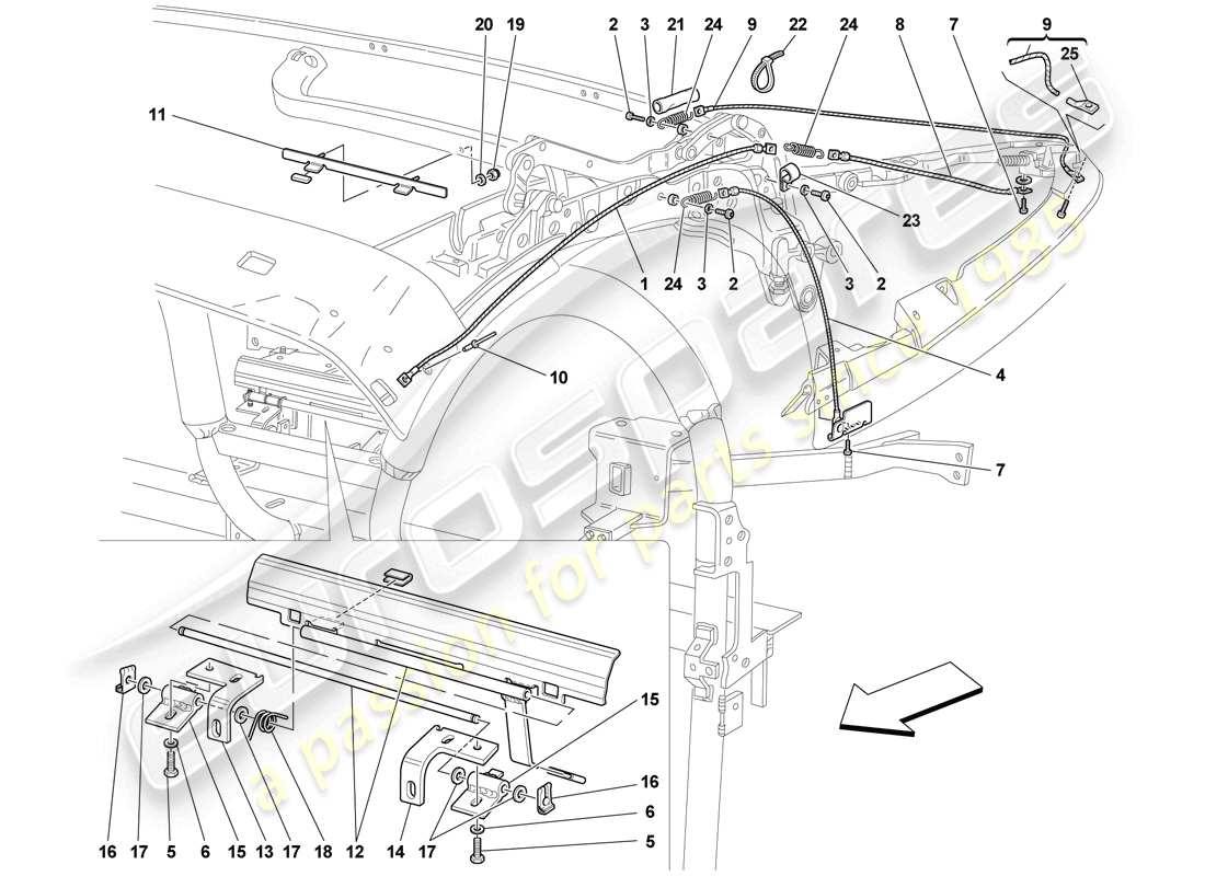 ferrari f430 scuderia (europe) roof cables and mechanism parts diagram