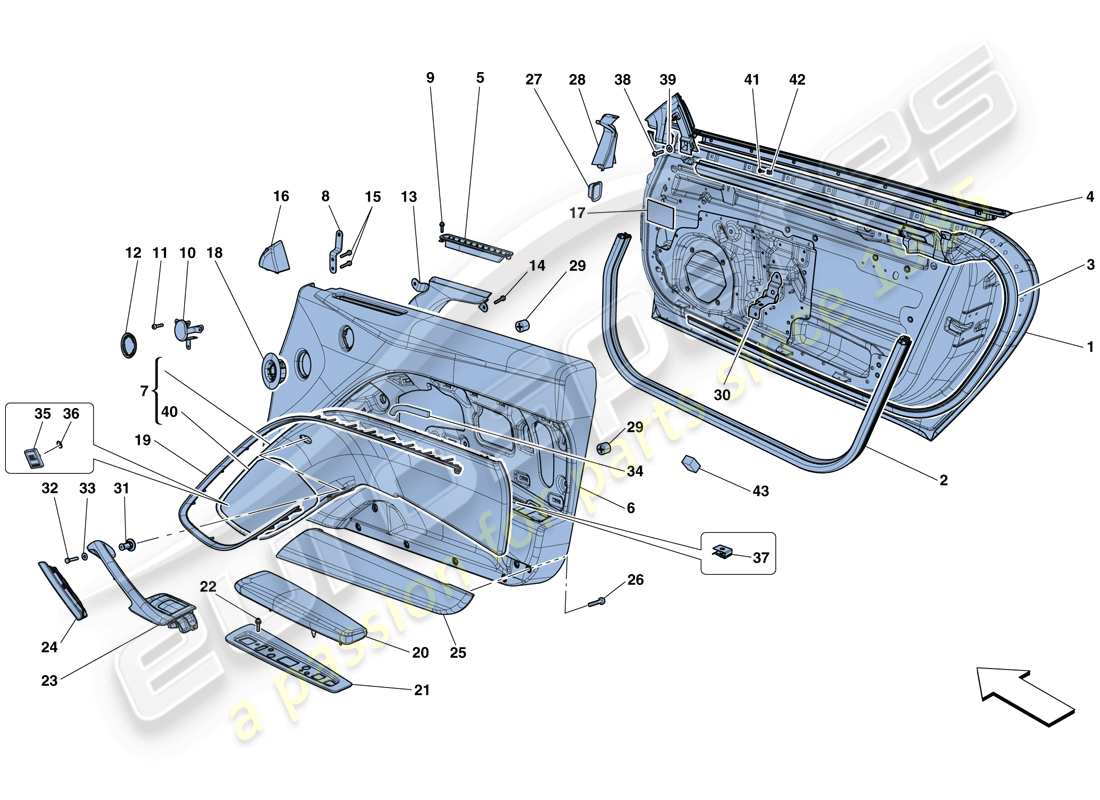 ferrari f12 berlinetta (europe) doors - substructure and trim part diagram