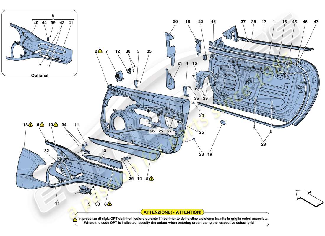 ferrari 812 superfast (usa) doors - substructure and trim parts diagram