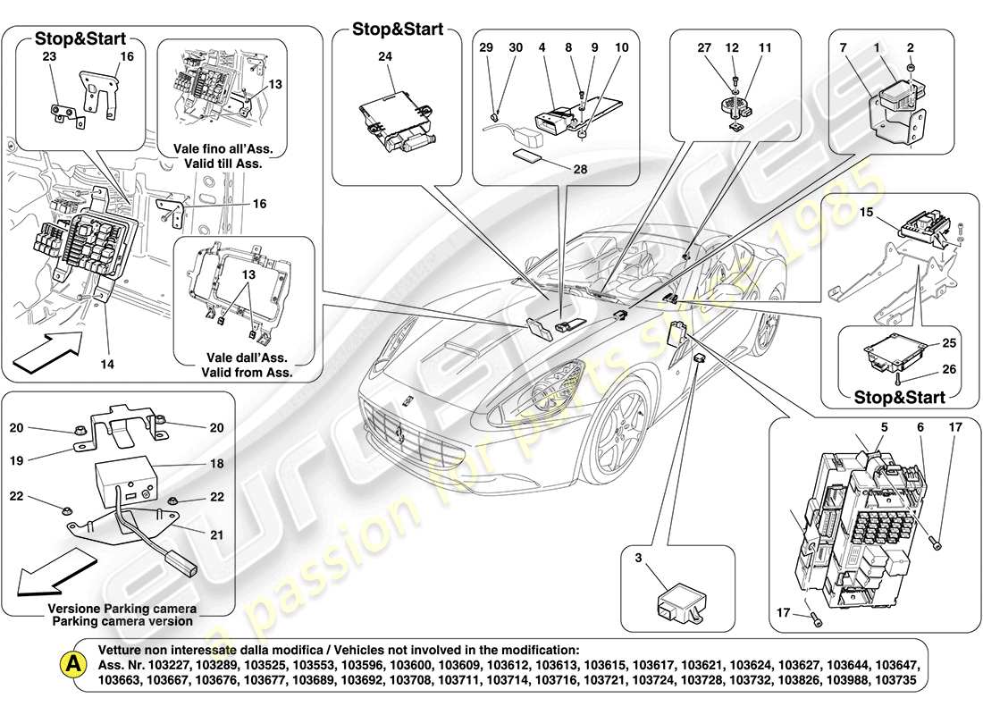 ferrari california (usa) passenger compartment ecus parts diagram