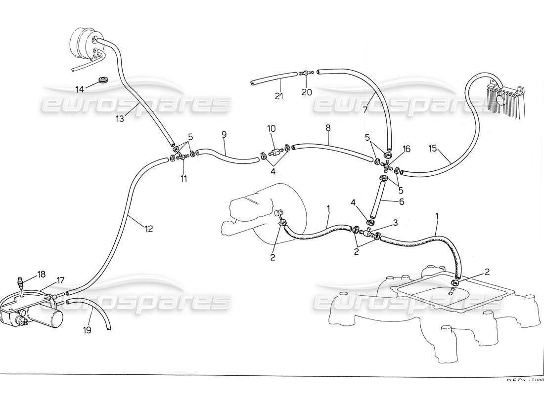 maserati biturbo spider evaporation system (rh steering without lambda feeler) parts diagram