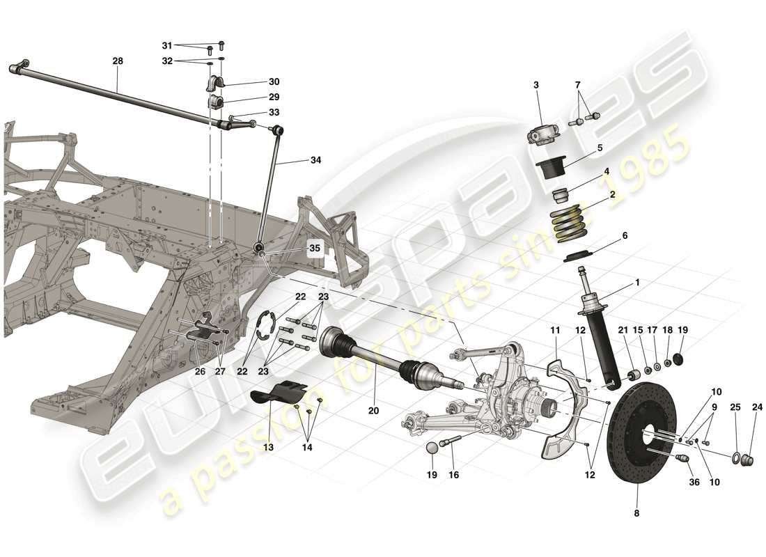 ferrari laferrari (usa) rear suspension - shock absorber and brake disc parts diagram