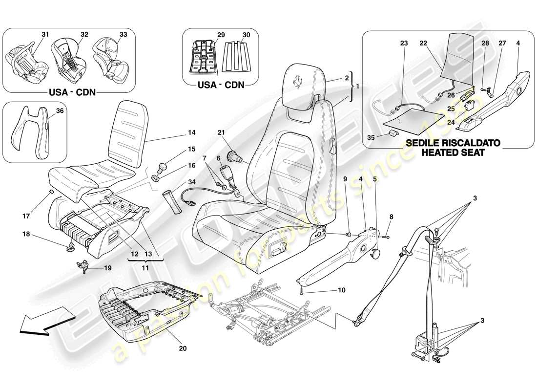 ferrari f430 spider (rhd) electric seat - seat belts parts diagram