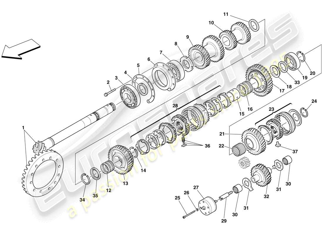 ferrari f430 spider (rhd) secondary shaft gears parts diagram