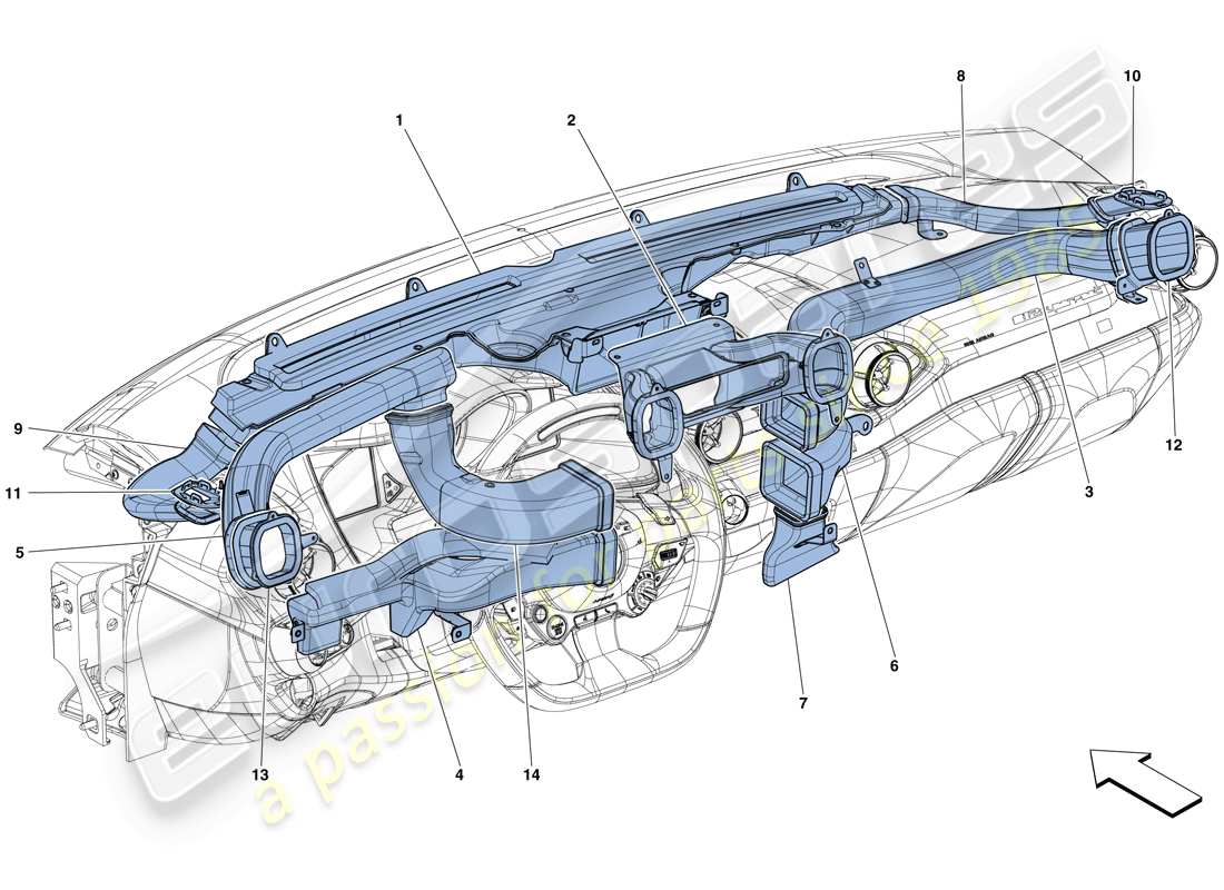 ferrari 812 superfast (rhd) dashboard air ducts part diagram