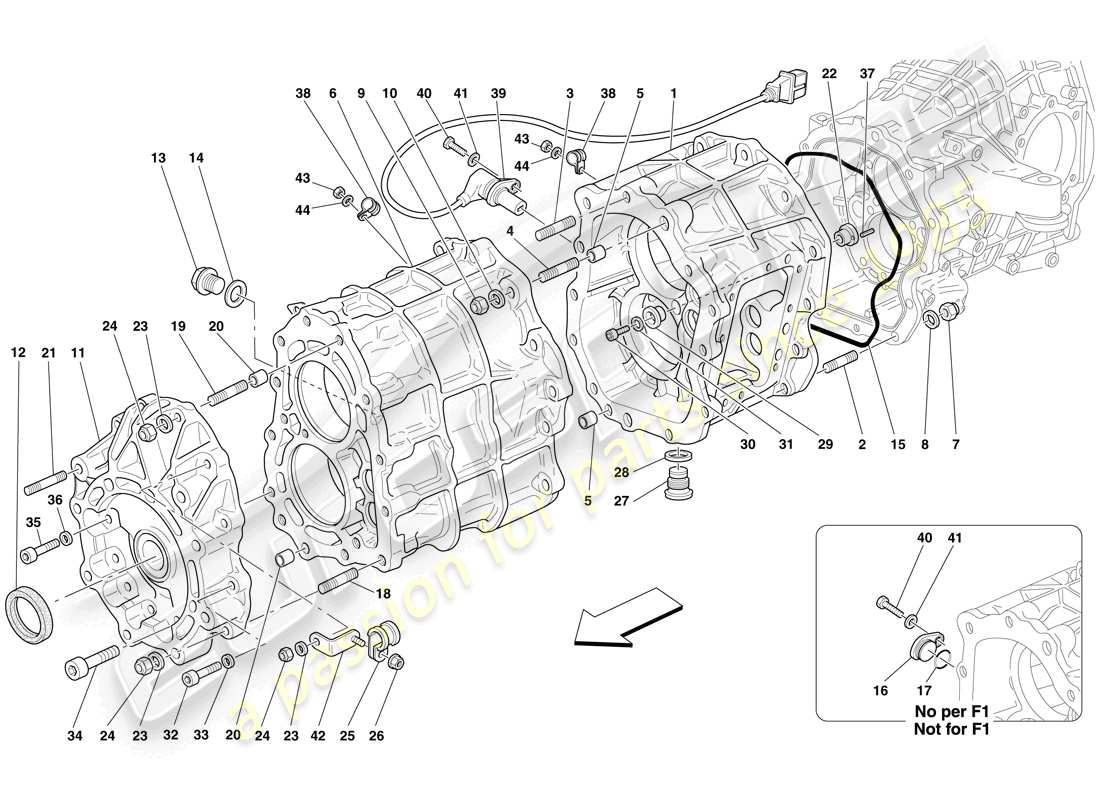 ferrari 599 gtb fiorano (rhd) gearbox housing parts diagram