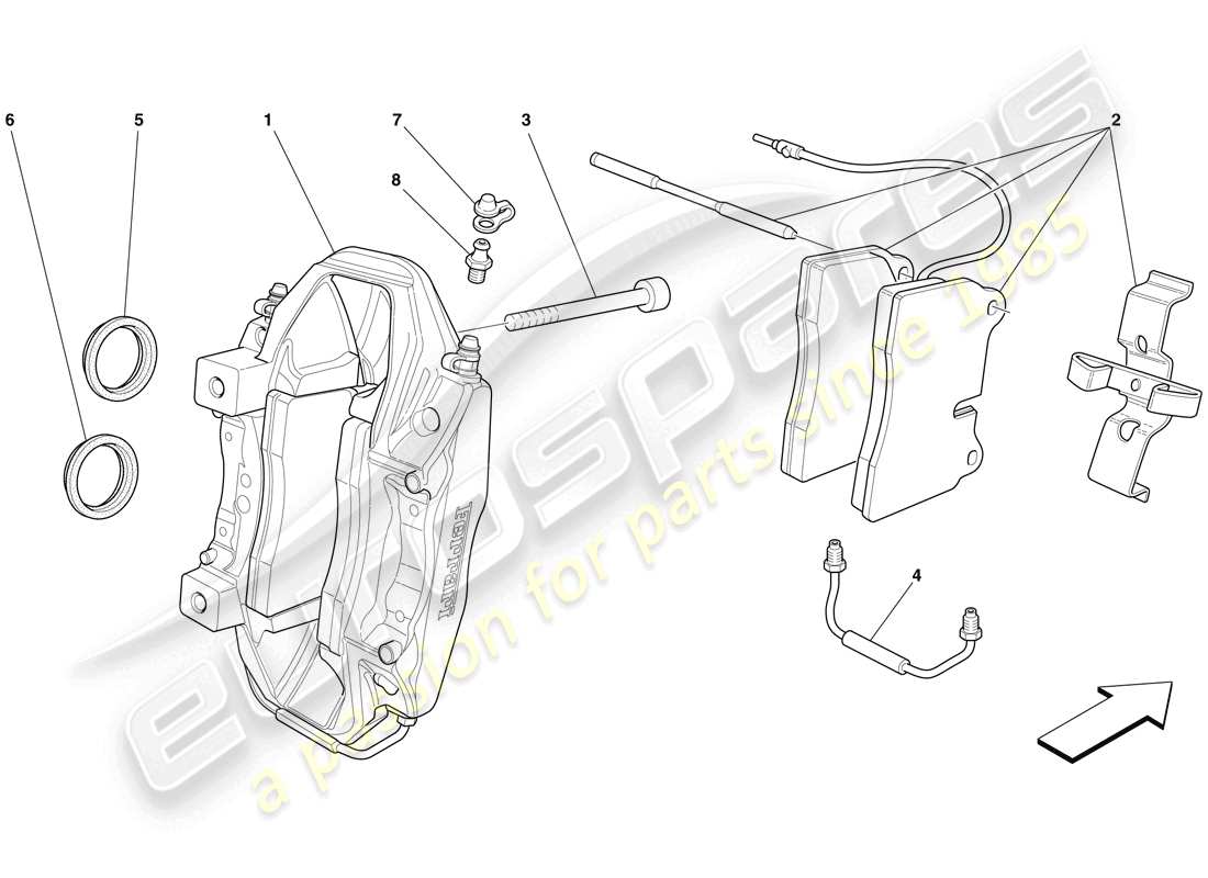 ferrari 599 gtb fiorano (rhd) rear brake calliper parts diagram