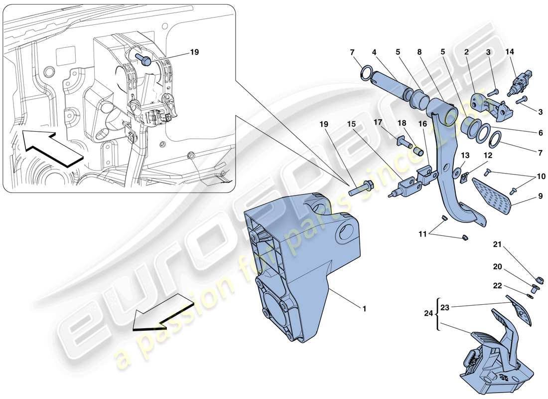 ferrari 458 speciale (rhd) complete pedal board assembly parts diagram