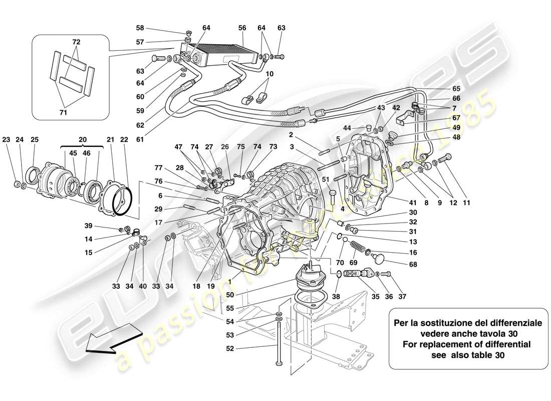 ferrari 599 gto (rhd) differential case and gearbox cooling radiator parts diagram