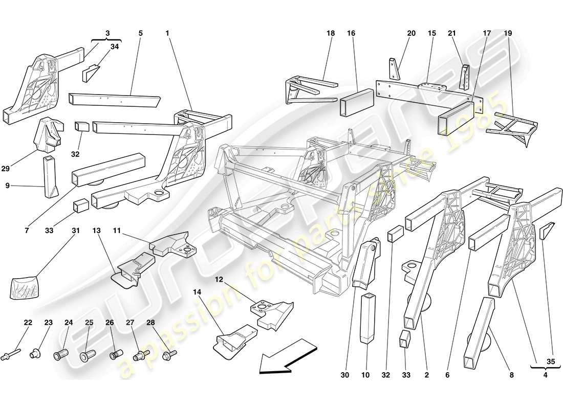 ferrari f430 coupe (europe) chassis - rear element subassemblies part diagram