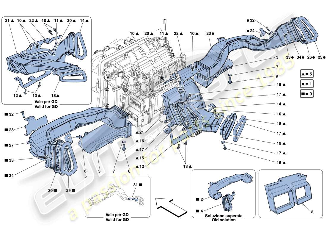 ferrari 458 italia (europe) dashboard air ducts parts diagram