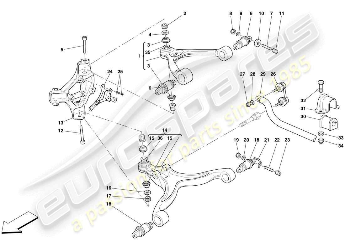 ferrari 599 sa aperta (rhd) front suspension - arms and stabiliser bar parts diagram