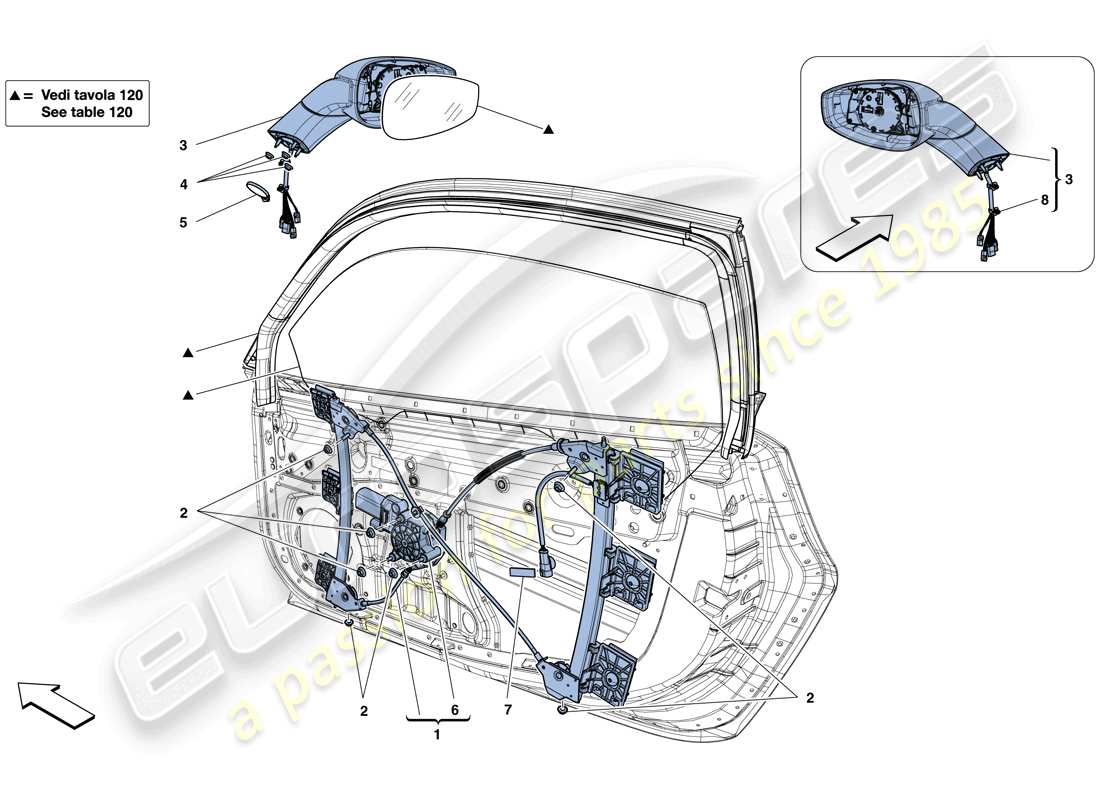 ferrari 488 spider (usa) doors - power window and rear view mirror parts diagram