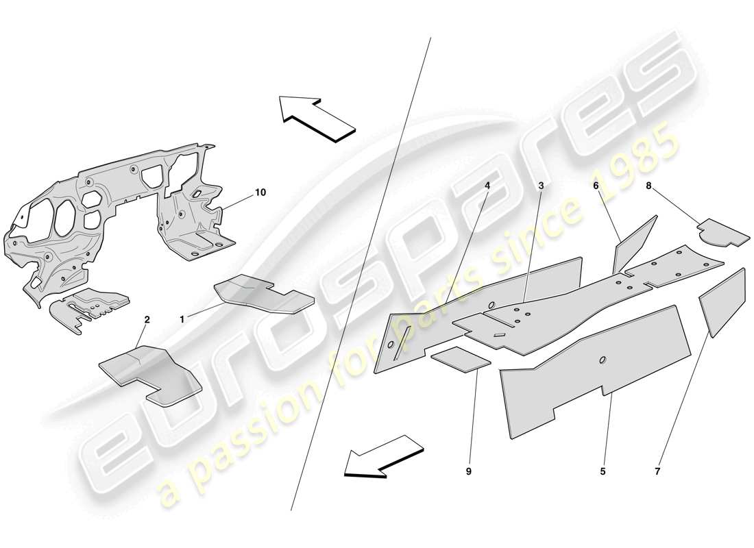 ferrari 599 sa aperta (rhd) passenger compartment insulation parts diagram