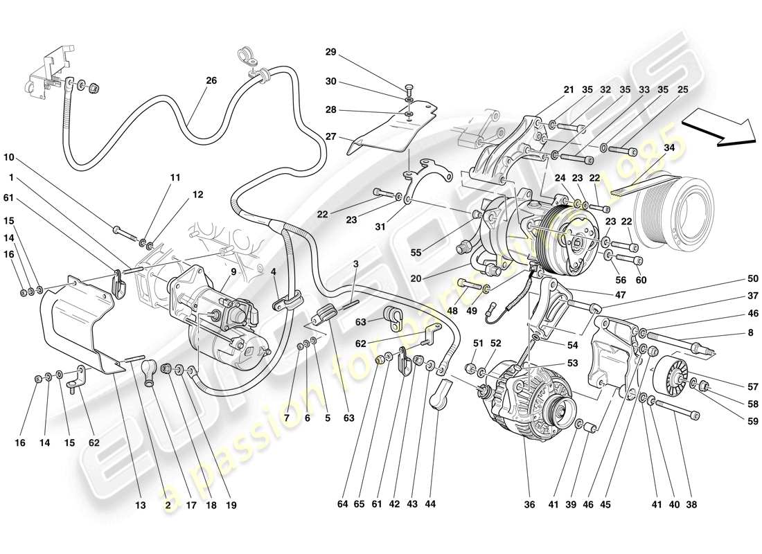 ferrari 612 sessanta (rhd) alternator - starter motor - ac compressor parts diagram