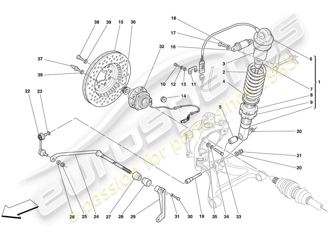 ferrari f430 scuderia (usa) rear suspension - shock absorber and brake disc part diagram