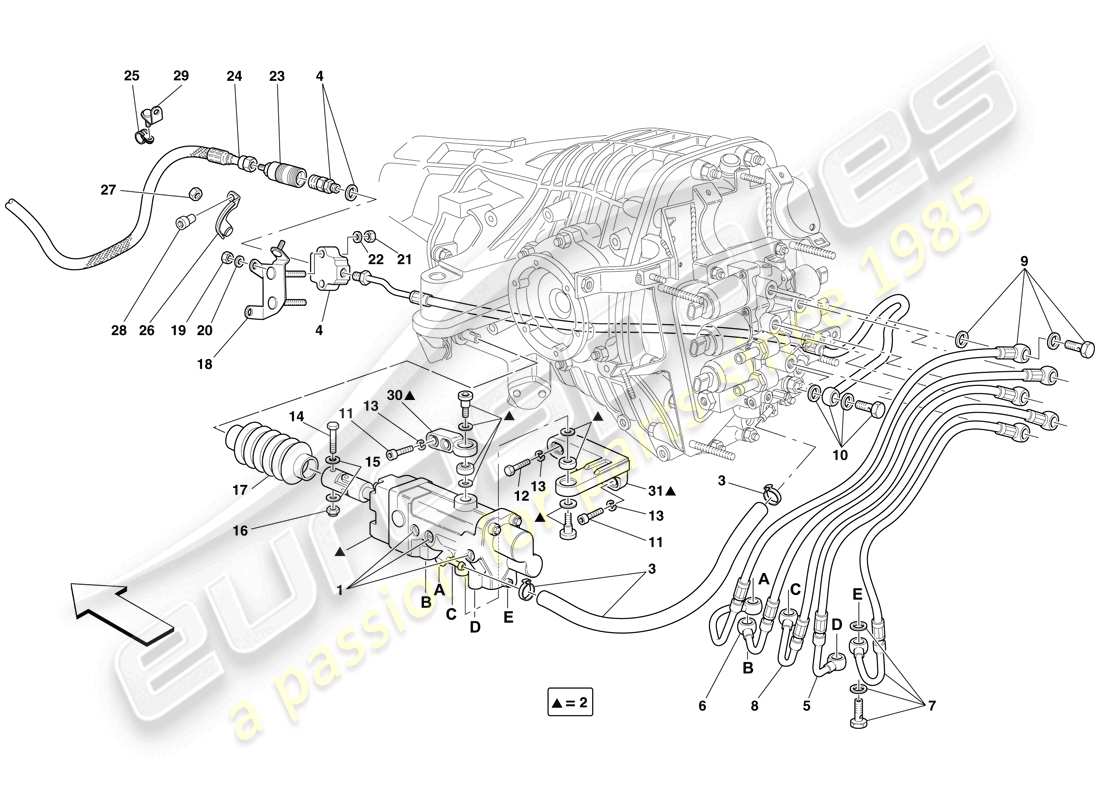 ferrari 599 gto (rhd) f1 clutch hydraulic control parts diagram